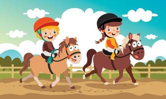 ilustración de dibujos animados de un niño a caballo vector