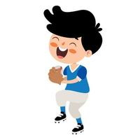 ilustración de dibujos animados de un niño jugando béisbol vector