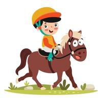 Cartoon Illustration Of A Kid Riding Horse vector