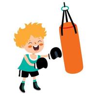 caricatura, ilustración, de, un, niño, boxeo vector