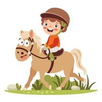 Cartoon Illustration Of A Kid Riding Horse vector