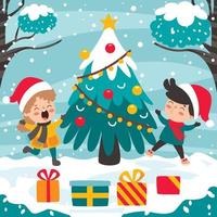 Children Celebrating New Year And Christmas vector