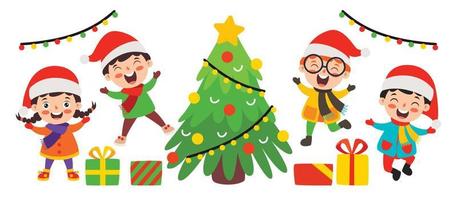Children Celebrating New Year And Christmas vector