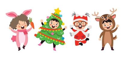 Children Wearing Costumes In Christmas Theme vector