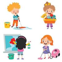 conjunto de niños haciendo varias tareas domésticas vector