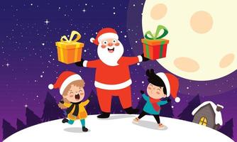 Christmas Scene With Cartoon Characters vector