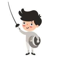 Cartoon Illustration Of A Kid Playing Fencing vector