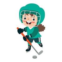 ilustración de dibujos animados de un niño jugando hockey sobre hielo vector