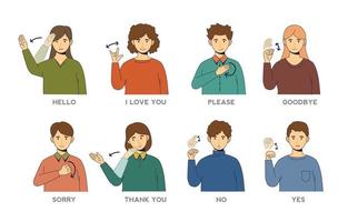 Sign Language Greetings and Thank you Collection vector