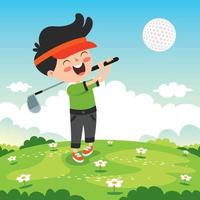 Cartoon Illustration Of A Kid Playing Golf vector