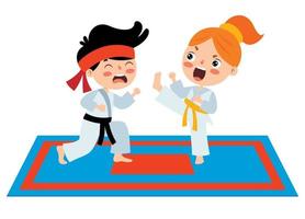 Cartoon Illustration Of A Kid Playing Karate vector