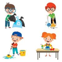 Set Of Children Doing Various Houseworks vector