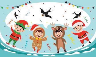 Children Wearing Costumes In Christmas Theme vector