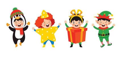 Children Wearing Costumes In Christmas Theme vector