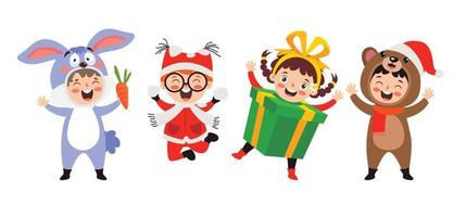 Children Wearing Costumes In Christmas Theme vector