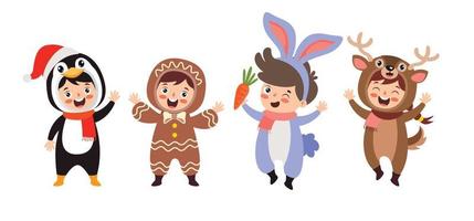 Children Wearing Costumes In Christmas Theme vector