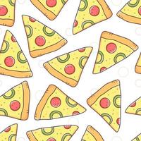 Seamless pattern with pizza in the doodle style. Vector illustration background.