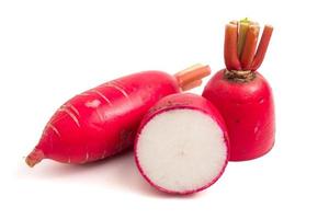 Fresh Pink Radishes on white background. photo