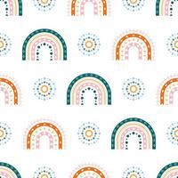 Scandinavian rainbow with ornaments seamless pattern vector