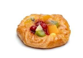 danish pastry with fruits isolated on white background photo