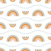 Scandinavian rainbow with ornaments seamless pattern vector