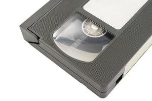 Close up of old video cassette tape on white background. photo