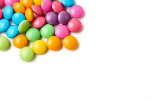 Colorful candies on a white background, Free space for text. photo