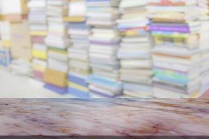 Marble table with library blur background photo