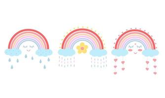 Cute rainbow set. Illustration for printing, backgrounds, covers, packaging, greeting cards, posters, stickers, textile and seasonal design. Isolated on white background. vector