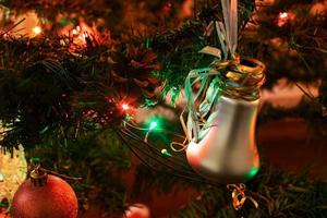 Christmas decorations. New Year's toys - pear or lamp on a New Year tree. Merry Christmas. photo