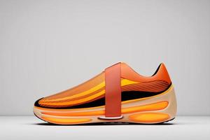 3D illustration of a concept shoe for the metaverse. Colorful  sports boot sneaker on a high platform. photo