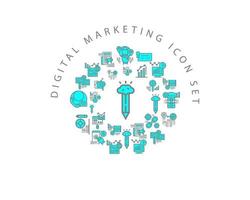 diseño de conjunto de iconos de marketing digital sobre fondo blanco vector