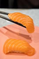 Salmon sushi - rice with fresh salmon, japanese food photo