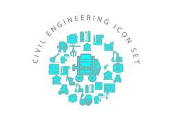 diseño de conjunto de iconos de ingeniería civil sobre fondo blanco. vector