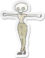 retro distressed sticker of a cartoon zombie woman vector