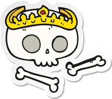 sticker of a cartoon skull wearing tiara vector