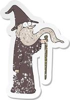 retro distressed sticker of a cartoon wizard vector