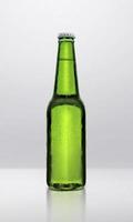 Beer bottle with water drops in room studio for advertising photo