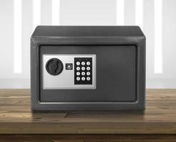 Steel money bank safe on room modern interiors background photo