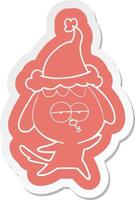 cartoon  sticker of a bored dog wearing santa hat vector