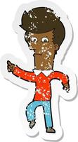 retro distressed sticker of a cartoon man pointing vector