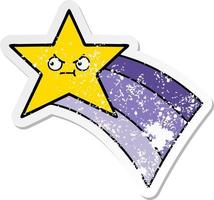 distressed sticker of a cute cartoon shooting rainbow star vector