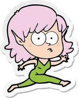 sticker of a cartoon elf girl running vector