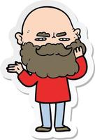 sticker of a cartoon man with beard frowning vector