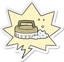 cartoon scrubbing brush and speech bubble sticker vector