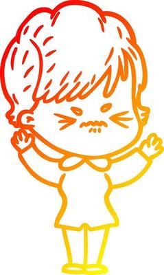 warm gradient line drawing cartoon frustrated woman
