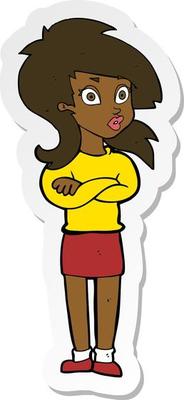 sticker of a cartoon woman with folded arms