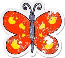 distressed sticker of a quirky hand drawn cartoon butterfly vector