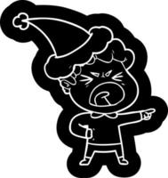 cartoon icon of a furious man wearing santa hat vector