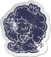 distressed old sticker of a cute kawaii princess girl vector